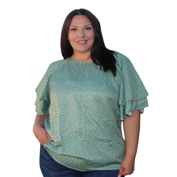 Tops - NWT Bloomchic Crew Neck Ruffle Tiered Sleeve Blouse Green